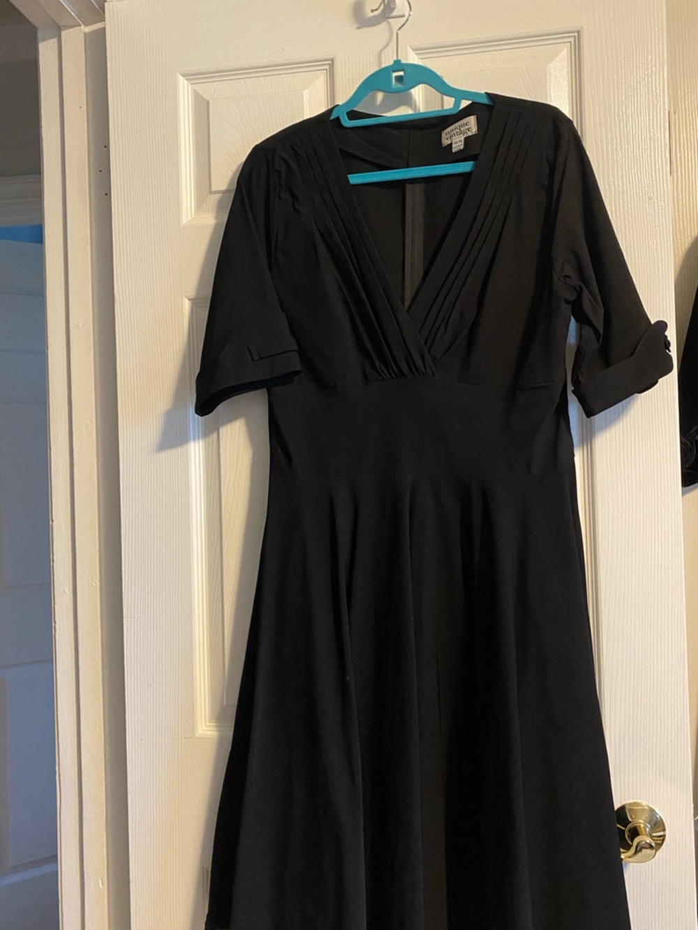 Unique Vintage Black V-Neck Midi Dress